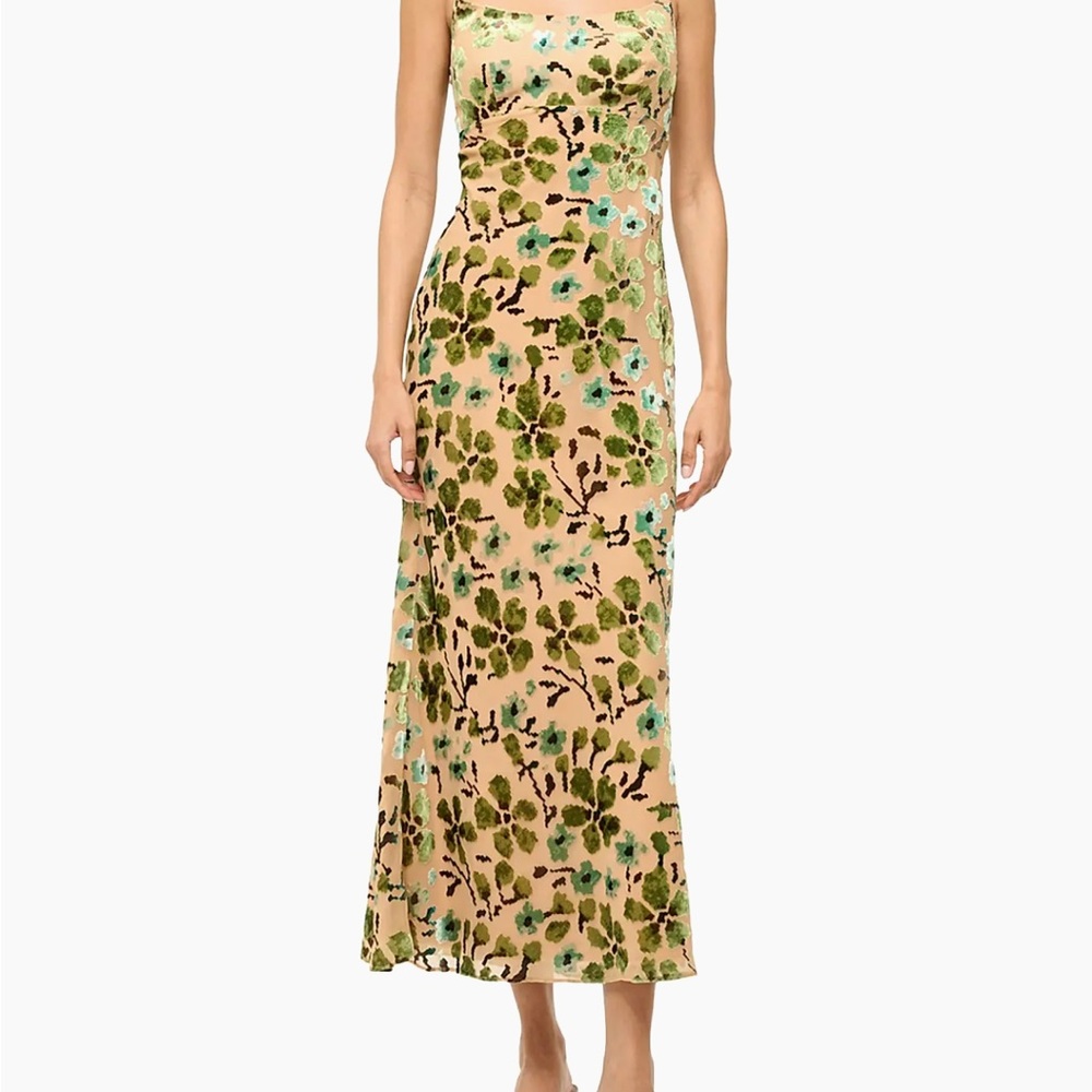 STAUD Beige Maxi Dress with Green Floral Print